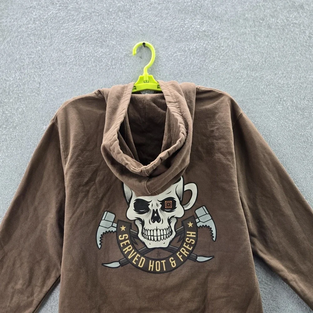5.11 Men Hoodie SMALL‎ Brown Graphic Print Skull Donut Served Fresh Pullover